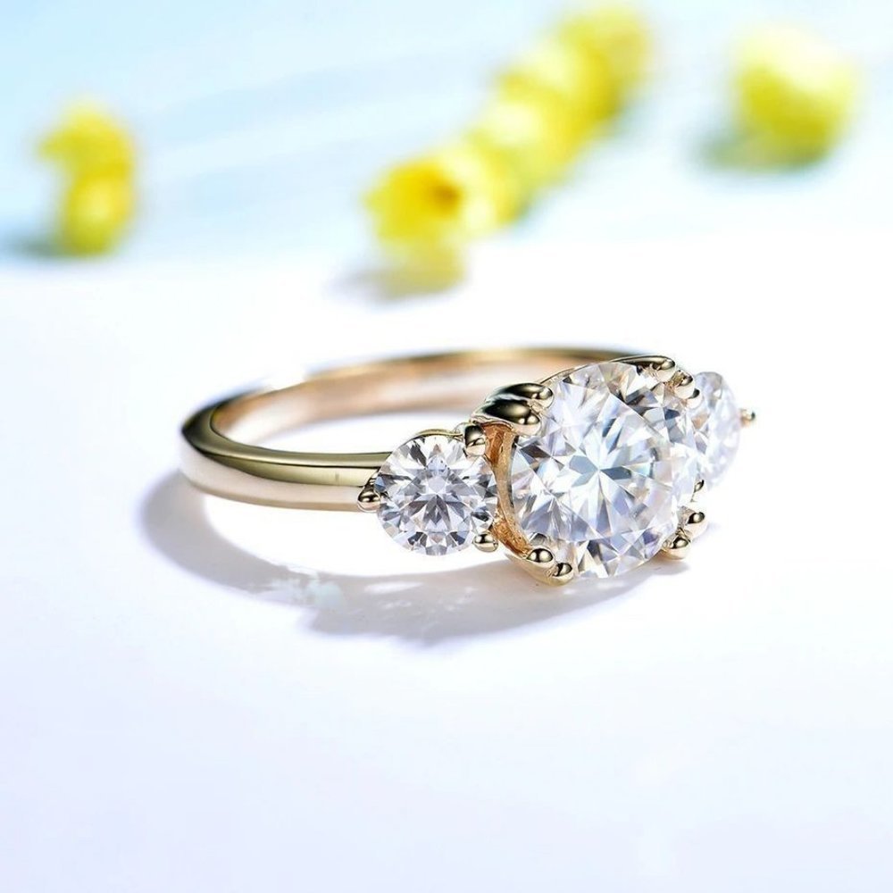 Certified 2.8 ct. t.w. Moissanite Diamond Three Stone Engagement Ring NEW - Picture 5 of 9